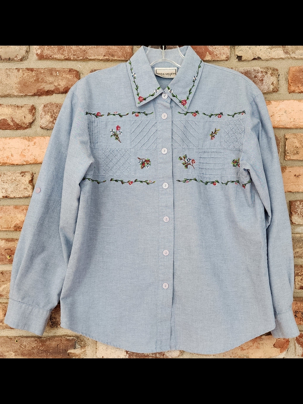Napa Valley Light Blue Embroidered Pintucked Button-Down Shirt PM